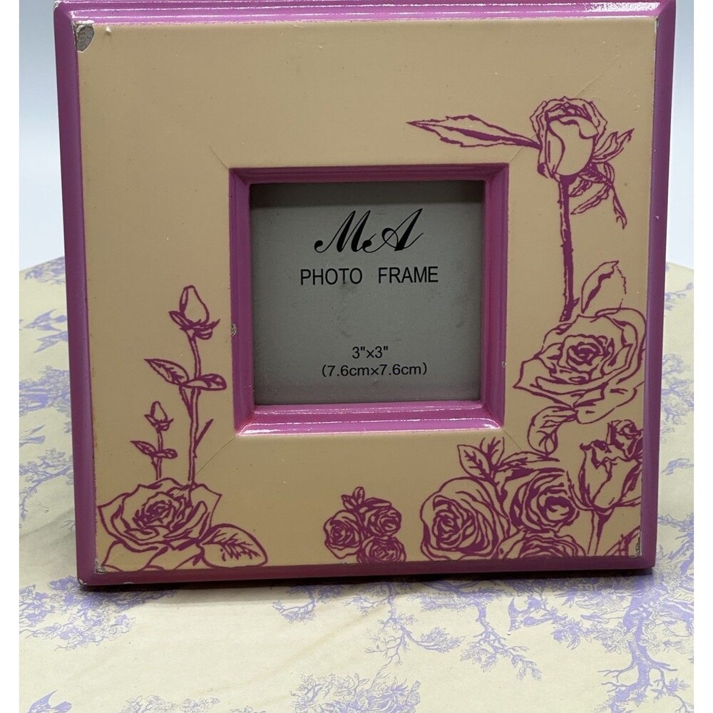 Vintage Romantic 3X3 Photo Frame Pink Rose Wood Shabby Chic Cottagecore